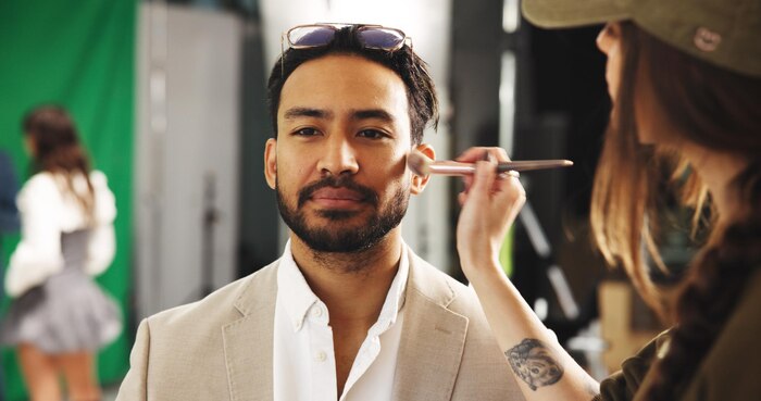 celebrity-man-artist-apply-makeup-scenes-prepare-movie-set-brush-application-stylist-production-studio-with-actor-beauty-facial-touch-up-cosmetics-film_590464-533809 Men’s grooming makeup Dallas
